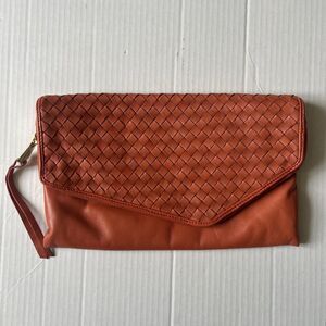 Christopher Kon Leather Woven Zipped Clutch Handbag  Fold-Over Orange